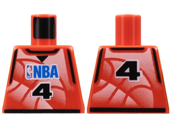 Lego Torso Basketball Jersey Tank Top with Black Trim, NBA Logo, and Black Number  4 Pattern / Red