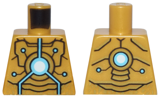 Lego Torso Armor with Gold and Black Trim and Medium Azure and White Circuitry Pattern / Pearl Gold