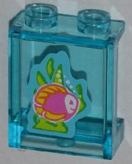 Lego Panel 1 x 2 x 2 with Side Supports - Hollow Studs with Dark Pink Fish with Yellow Fins, Lime Seaweed Pattern (Sticker) - Set 3188 / Trans-Light Blue