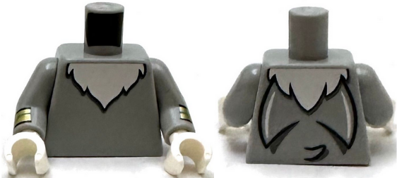 Lego Torso with White Chest Fur and Black Tail on Back Pattern / Light Bluish Gray Arms with Gold Bracelets Pattern / White Hands