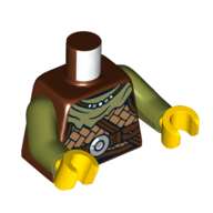 Lego Torso, Scale Armor, Olive Green Cloak, Dark Brown Straps print, Olive Green Arms, Yellow Hands / Reddish Brown