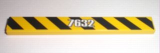 Lego Tile 1 x 8 with White '7632' on Black and Yellow Danger Stripes Pattern (Sticker) - Set 7632
