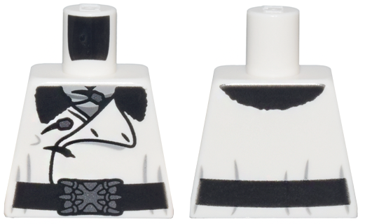Lego Torso Overcoat with Large Lapel and Black Fur Collar over Dark Bluish Gray and Light Bluish Gray Ascot, Wide Belt with Dark Silver Claws Buckle Pattern / White