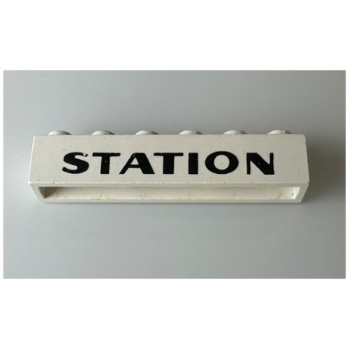 Lego Brick 1 x 6 with 'STATION' Print / White