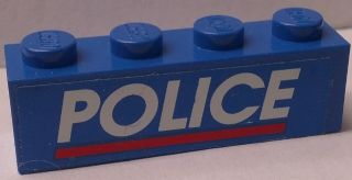 Lego Brick 1 x 4 with White 'POLICE' Red Line on Blue Background Pattern (Sticker) - Set 3314