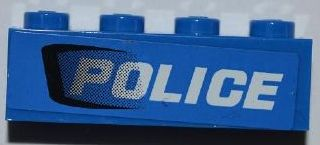 Lego Brick 1 x 4 with Black Air Intake and White 'POLICE' Pattern Model Left Side (Sticker) - Set 7970 / Blue