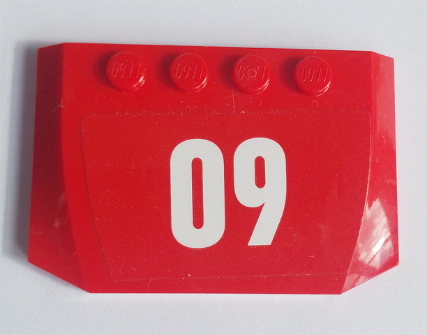 Lego Wedge 4 x 6 x 2/3 Triple Curved with White '09' on Red Background Pattern (Sticker) - Set 60110