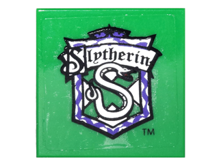 Lego Tile 2 x 2 with 'Slytherin' and Snake in Shield Pattern (Sticker) - Set 4842