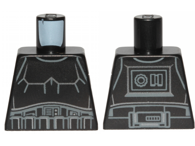 Lego Torso SW Armor Stormtrooper, Detailed Armor without Shoulder Belts, Dark Bluish Gray and Silver Lines Pattern / Black