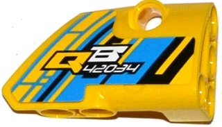 Lego Technic, Panel Fairing # 2 Small Smooth Short, Side B with 'QB 42034' on Dark Azure, Yellow and Black Background Pattern (Sticker) - Set 42034