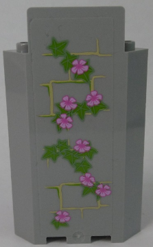 Lego Panel 3 x 3 x 6 Corner Wall without Bottom Indentations with Bricks and Ivy Trunks with 8 Magenta Flowers Pattern 1 (Sticker) - Set 41055