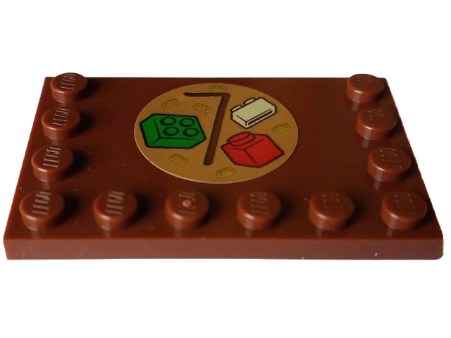 Lego Tile, Modified 4 x 6 with Studs on Edges with Reddish Brown Number 7 and Red, Tan, Green and Gold LEGO Bricks on Medium Nougat Circle Pattern (Sticker) - Set 4002023