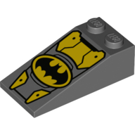 Lego Brick Sloped 18° 4 x 2 with Batman Logo Print / Dark Bluish Gray