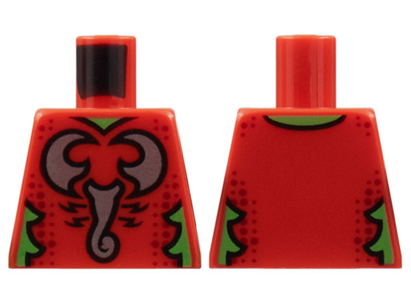 Lego Torso Silver Scorpion, Dark Red Spots, Bright Green Neck and Trim Pattern / Red