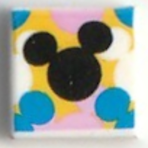 Lego Tile 1 x 1 with Black/Blue/White/Yellow/Bright Pink Mickey Mouse Outline Print