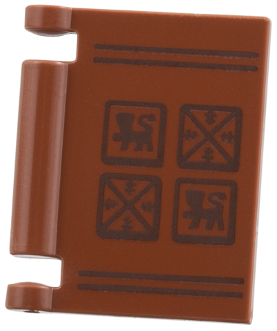 Lego Minifigure, Utensil Book Cover with Dark Brown Stripes and Square Lion and Tree Glyphs Pattern