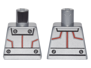 Lego Torso Silver Robot Panels with Red Lines and Black Rivets Pattern / Flat Silver