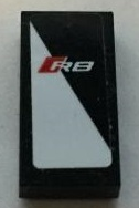 Lego Tile 1 x 2 with White 'R8' on Black and White Diagonal Background Pattern Model Right Side (Sticker) - Set 75873 / Black
