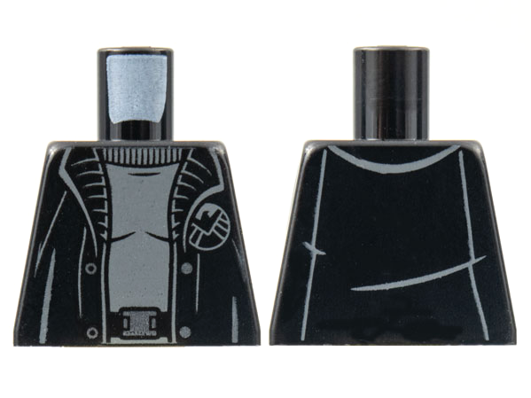 Lego Torso Black Trench Coat with Gray Shirt, Silver Buttons and SHIELD Badge Pattern / Black