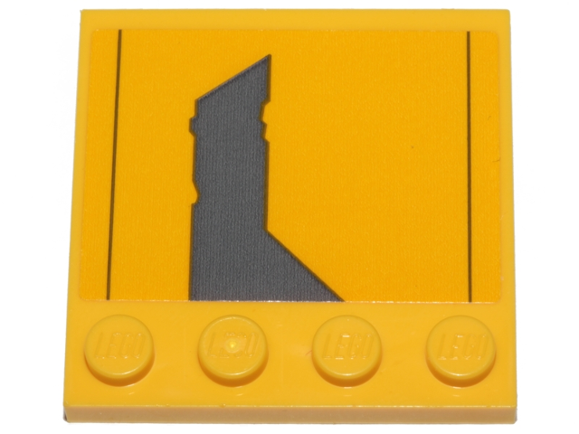 Lego Tile, Modified 4 x 4 with Studs on Edge with Dark Bluish Gray Jedi Starfighter Pattern Model Left Side (Sticker) - Set 75214 / Yellow