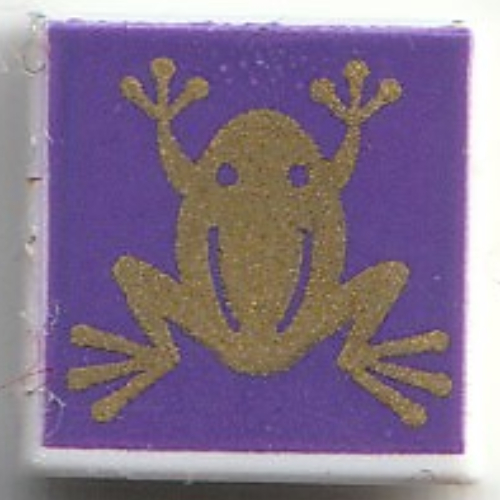 Lego Tile 1 x 1 with Gold Chocolate Frog, Dark Purple Background Print / White