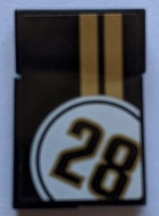 Lego Stickered Assembly 3 x 2 with Number 28 in White Circle with Gold Stripes on Black Background Pattern (Sticker) - Set 8147