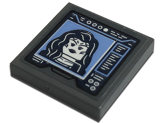 Lego Tile 2 x 2 with Dark Blue Screen with Minifigure Head on Bright Light Blue Background Pattern (Sticker) - Set 76193