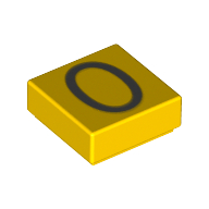 Lego Tile 1 x 1 with Silver Number 0 Print / Yellow