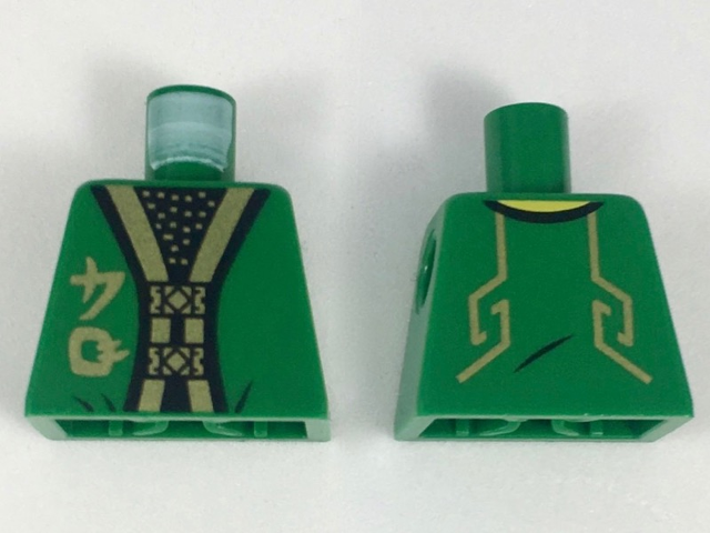Lego Torso Ninjago Robe with Gold Trim and Symbols over Black Shirt with Gold Dots Pattern / Green
