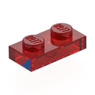 Lego Plate 1 x 2 with Blue Triangle Right Print / Trans-Red