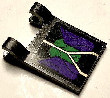 Lego Flag 2 x 2 Square with Flat Edge with Dark Purple and Green Armor Plates and Gold Circuitry Pattern (Sticker) - Set 76097