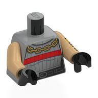 Lego Torso, Sweater, Red Stripe, Gold Chain Necklaces, Black Belt print, Warm Tan Arms, Black Hands / Light Bluish Gray