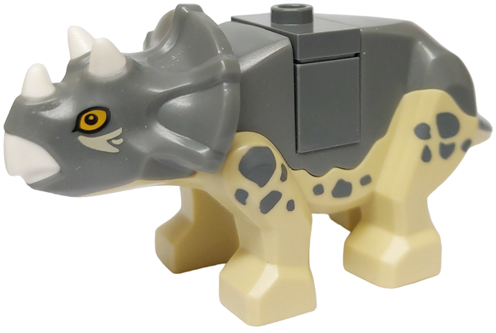 Lego Dinosaur Triceratops Baby with Dark Bluish Gray Top with White Horns and Beak Pattern with Brick and Jumper Plate