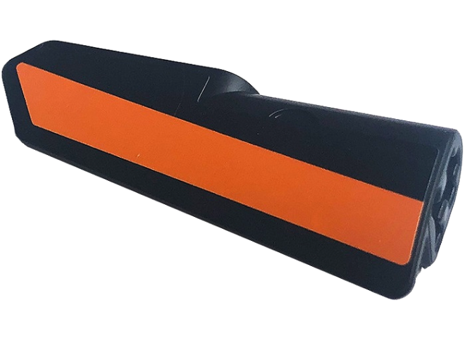 Lego Technic, Panel Fairing #22 Very Small Smooth, Side A with Orange Stripe on Black Background Pattern (Sticker) - Set 42141 / Black