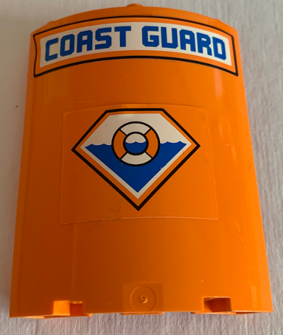 Lego Cylinder Quarter 4 x 4 x 6 with 'COAST GUARD' and Logo Pattern (Stickers) - Set 4210 / Orange