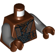 Lego Torso Vest with Silverwork, Large Double Belt and Buckle Print, Dark Bluish Gray Arms, Reddish Brown Hands
