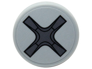 Lego Tile, Round 2 x 2 with Bottom Stud Holder with Crossed (Phillips) Screw Head Pattern (Sticker) - Set 76039 / Light Bluish Gray