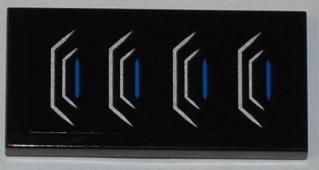 Lego Tile 2 x 4 with 4 Silver and Blue Air Vents Pattern (Sticker) - Set 76001 / Black