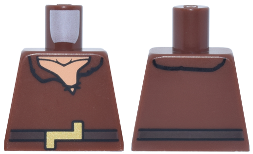 Lego Torso Tunic with Crooked Collar and Black Laces, Dark Brown Belt with Gold Buckle, Nougat Neck with Collarbone Pattern / Reddish Brown