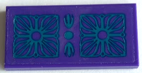 Lego Tile 2 x 4 with Rug with Dark Turquoise Geometric Floral Pattern (Sticker) - Set 41684 / Dark Purple