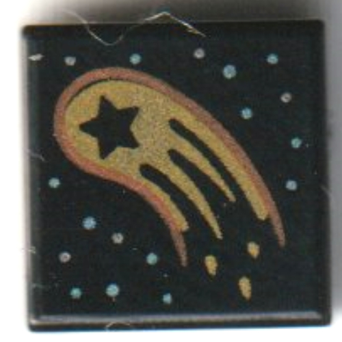 Lego Tile 1 x 1 with Gold Comet, Silver Stars Print / Black