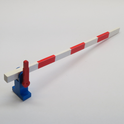 Lego Train Level Crossing Gate Type 1, Assembly with Blue Base & Red Handle (Left)