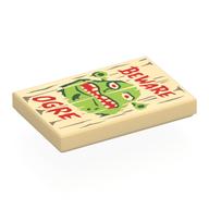 Lego Tile 2 x 3 with Wooden Sign, 'OGER BEWARE', Shrek Face Print