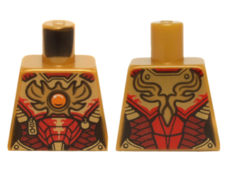 Lego Torso Female Outline with Red and Gold Armor with Pendants, Scales, Belt and Orange Round Jewel (Fire Chi) Emblem Pattern / Pearl Gold