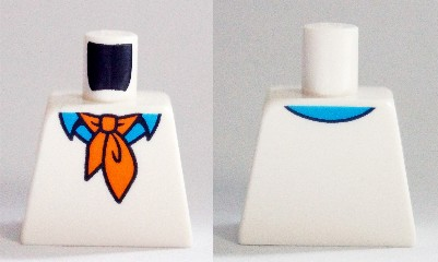 Lego Torso Sweater with Dark Azure Shirt with Collar and Orange Ascot Tie Pattern (Fred) / White