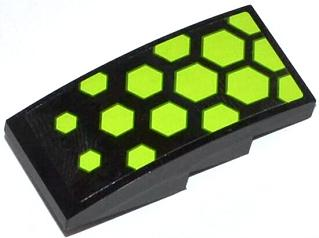 Lego Slope, Curved 4 x 2 with Lime Hexagons Pattern (Sticker) - Set 70708 / Black