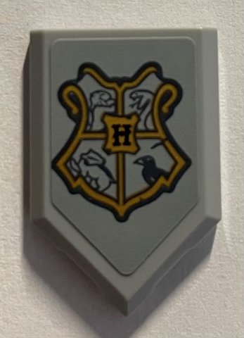 Lego Tile, Modified 2 x 3 Pentagonal with Gold Coat of Arms Hogwarts Crest with 4 Animals Pattern (Sticker) - Set 76389