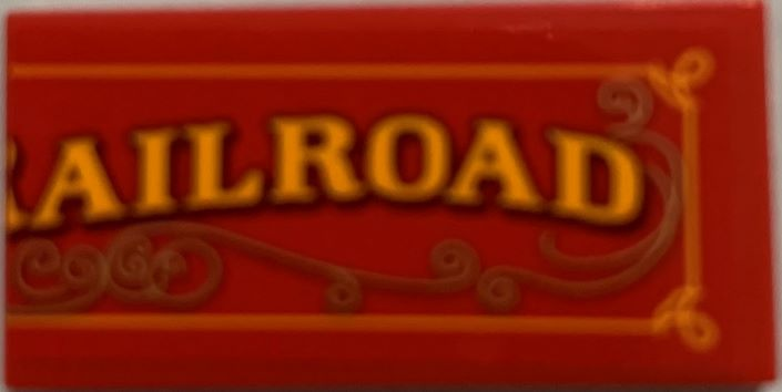 Lego Tile 2 x 4 with Yellow 'AILROAD' (RAILROAD) on Red Background Pattern (Sticker) - Set 71044 / Red