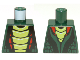 Lego Torso Ninjago Snake with Lime and Red Scales Pattern (Acidicus) / Dark Green