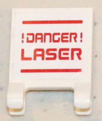 Lego Flag 2 x 2 Square with Flat Edge with '!DANGER! LASER' Pattern (Sticker) - Set 5985 / White